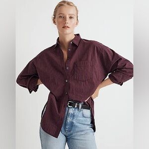 MADEWELL NWT Poplin Side-Panel Dolman Button-Up Shirt in Stripe